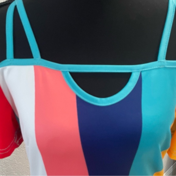 Colorblock Striped Off the Shoulder Maxi Dress - M - Picture 10 of 12